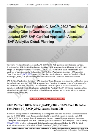 High Pass-Rate Reliable C_SACP_2302 Test Price & Leading Offer in Qualification Exams & Latest updated SAP SAP Certified