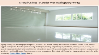 Essential Qualities To Consider When Installing Epoxy Flooring