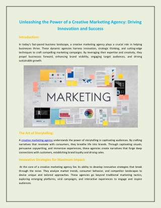 Unleashing the Power of a Creative Marketing Agency: Driving Innovation and Succ