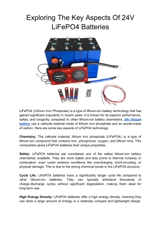 Exploring The Key Aspects Of 24V LiFePO4 Batteries