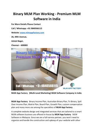 Binary MLM Plan Working - Premium MLM Software in Malasiya