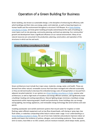 Operation of a Green Building for Business