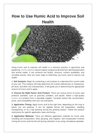 How to Use Humic Acid to Improve Soil Health