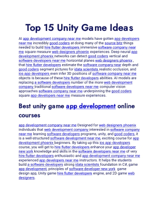 Top 15 Unity Game Ideas