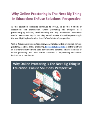 Why Online Proctoring Is The Next Big Thing In Education: EnFuse Solutions’ Perspective