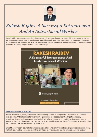 Rakesh Rajdev A Successful Entrepreneur And An Active Social Worker