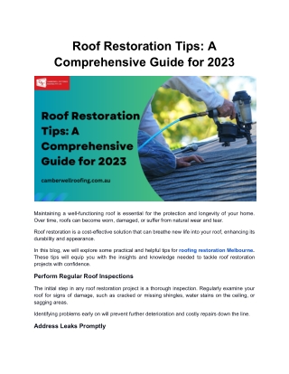 Roof Restoration Tips: A Comprehensive Guide for 2023