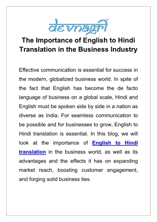 The Importance of English to Hindi Translation in the Business Industry