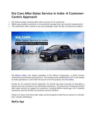 Kia Cars After-Sales Service in India- A Customer-Centric Approach