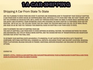 Shipping A Car From State To State