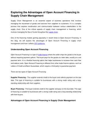 Exploring the Advantages of Open Account Financing in Supply Chain Management