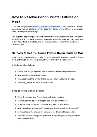 How to Resolve Canon Printer Offline on Mac