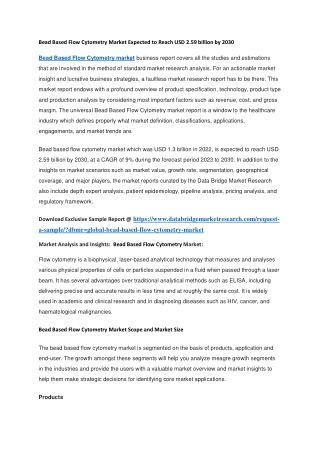 Bead Based Flow Cytometry Market Expected to Reach USD 2.59 billion by 2030