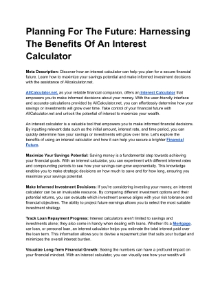 Planning for the Future_ Harnessing the Benefits of an Interest Calculator