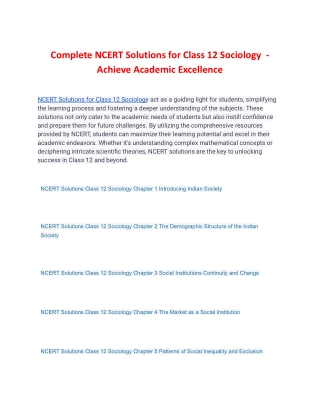 Complete NCERT Solutions for Class 12 Sociology - Achieve Academic Excellence