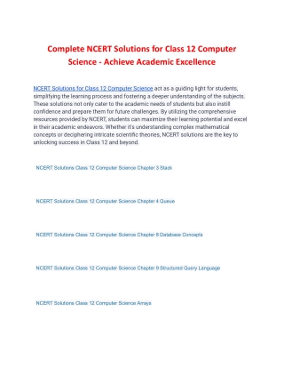 Complete NCERT Solutions for Class 12 Computer Science - Achieve Academic Excellence