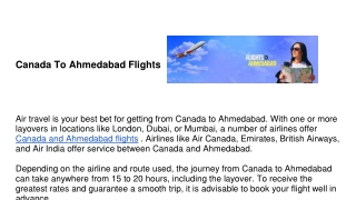 Canada To Ahmedabad Flights