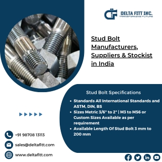 Stud Bolt| Foundation Bolts| High Tensile Bolts| Eye Bolts India-Delta Fitt INC