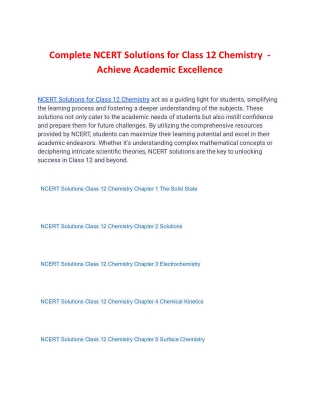 Complete NCERT Solutions for Class 12 Chemistry - Achieve Academic Excellence