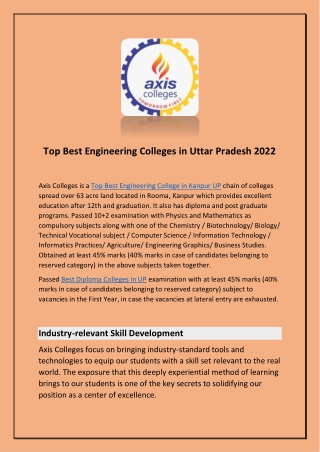 Top Best  Engineering Colleges in Uttar Pradesh 2022 - Axis Colleges