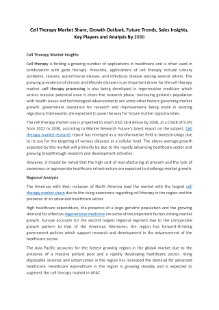 Cell Therapy Market Size, Share, Know About Growth Rate, Trends, Segmentation