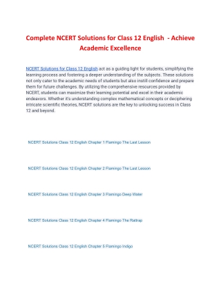 Complete NCERT Solutions for Class 12 English - Achieve Academic Excellence