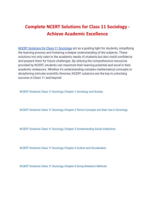 Complete NCERT Solutions for Class 11 Sociology - Achieve Academic Excellence