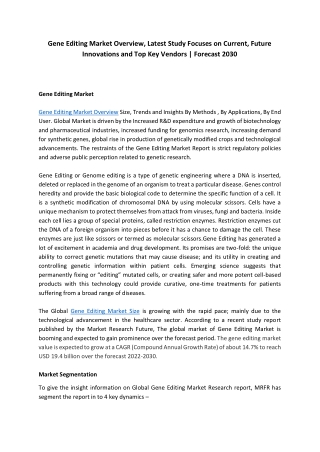 Gene Editing Market Report, Global Demand Analysis, Size, Share & Forecast