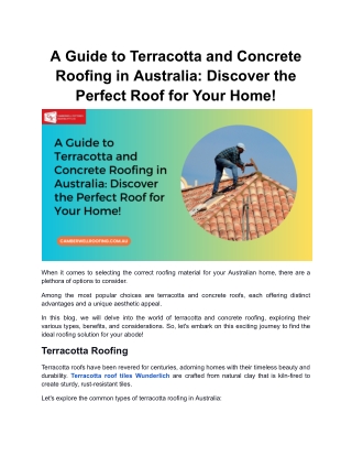 A Guide to Terracotta and Concrete Roofing in Australia: Discover the Perfect Ro