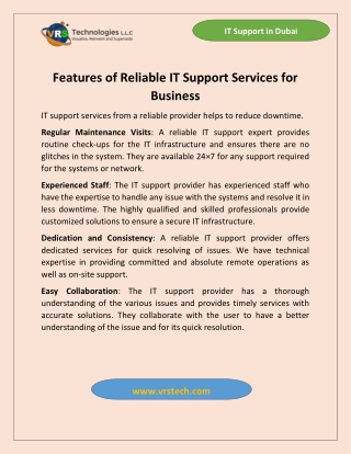 Features of Reliable IT Support Services for Business