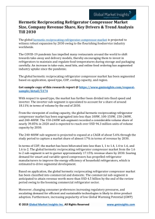 Hermetic Reciprocating Refrigerator Compressor Market