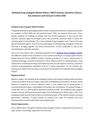 Antibody Drug Conjugate Market Size, Segmentation by Type, Key News and Players