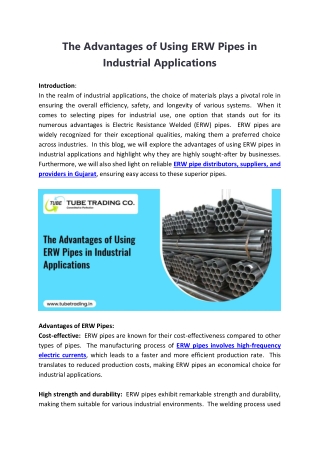 The Advantages of Using ERW Pipes in Industrial Applications