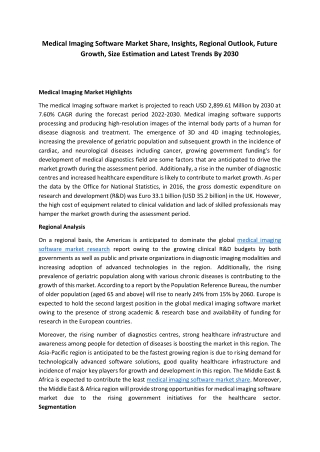 Medical Imaging Software Market Size, Future Trends, Share, Growth, Insights