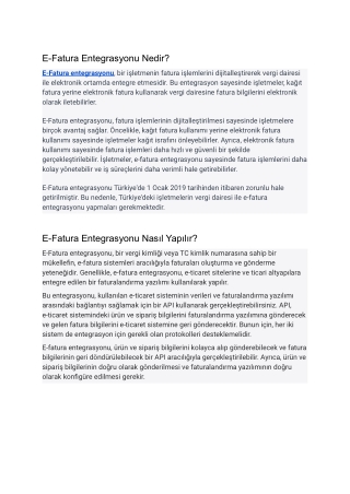 E-Fatura Entegrasyonu Nedir