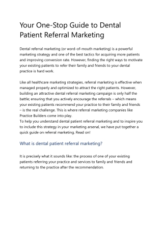 Your One-Stop Guide to Dental Patient Referral Marketing