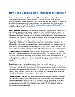 How Can I Optimize Email Marketing Effectively?