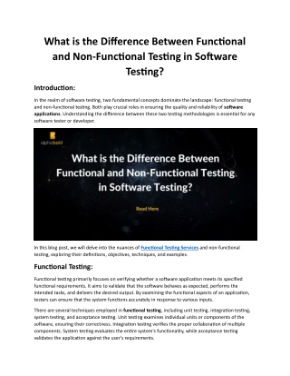 Functional vs. Non-Functional Testing