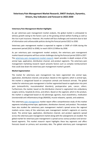 Veterinary Pain Management Market Size, Share, Trends, Analysis, Forecast