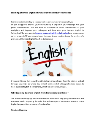 Learning Business English in Switzerland Can Help You Succeed