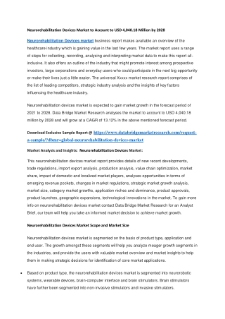 Neurorehabilitation Devices Market to Account to USD 4,040.18 Million by 2028