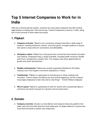 Top 5 Internet Companies to Work for in India