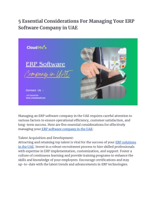 5 Essential Considerations For Managing Your erp software Company in UAE