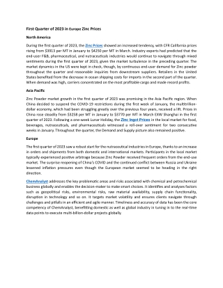 First Quarter of 2023 in Europe Zinc Prices