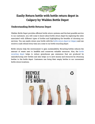 Easily Return bottle with bottle return depot in  calgary