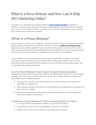 2023 - What Is a Press Release and How Can It Help SEO Marketing Dallas