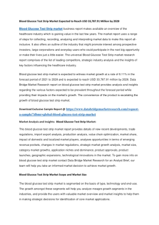 Blood Glucose Test Strip Market Expected to Reach USD 33,787.91 Million by 2028