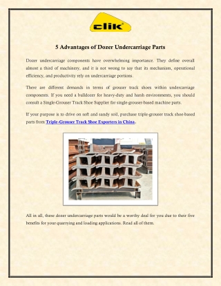 5 Advantages of Dozer Undercarriage Parts