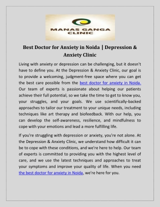 Best Doctor for Anxiety in Noida | Depression & Anxiety Clinic