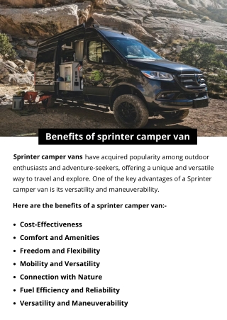 Benefits of sprinter camper van